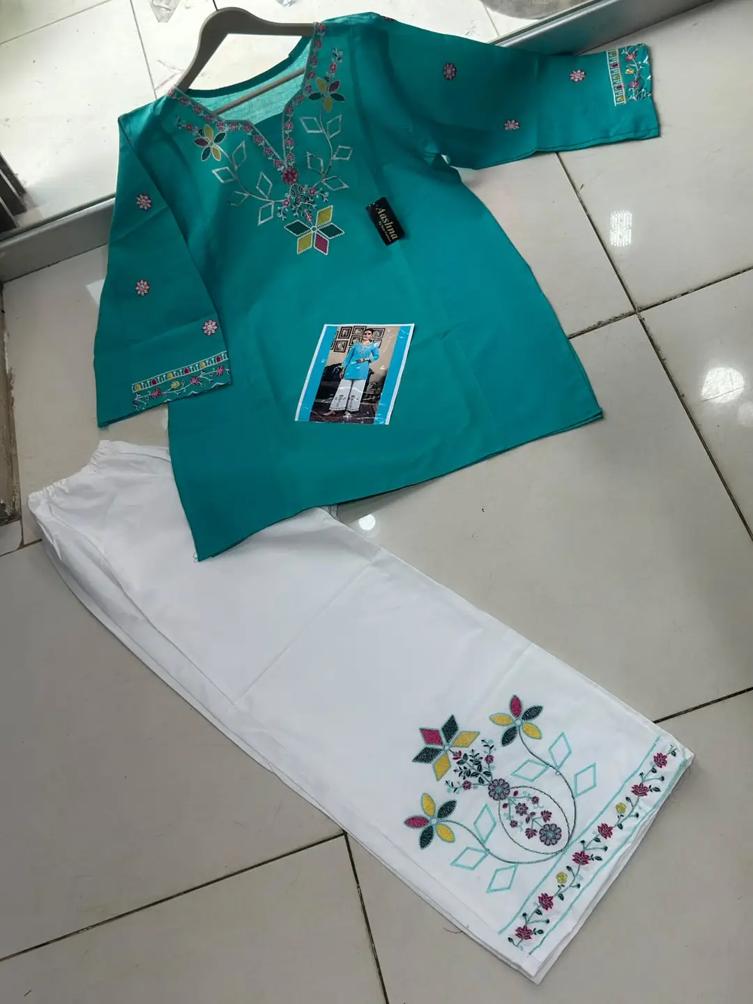 2 Pcs Women's Stitched Cotton Embroidered Shirt And Trouser
