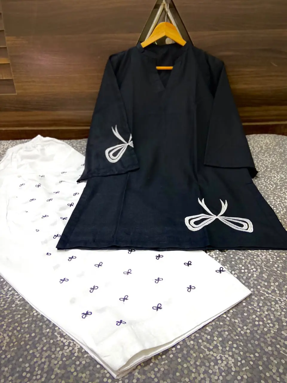 2 Pcs Women's Stitched Cotton Embroidered Shirt And Trouser