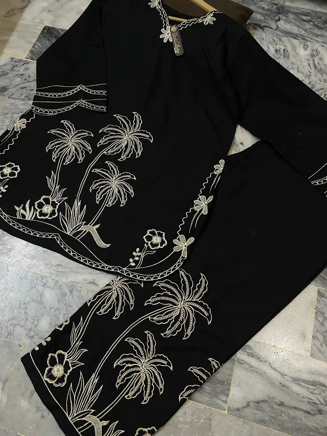 2 Pcs Women's Stitched Cotton Embroidered Shirt And Trouser