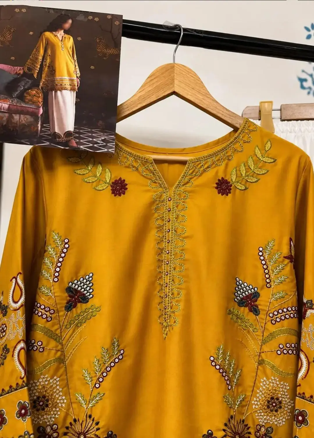 2 Pcs Women's Stitched Cotton Embroidered Shirt And Trouser