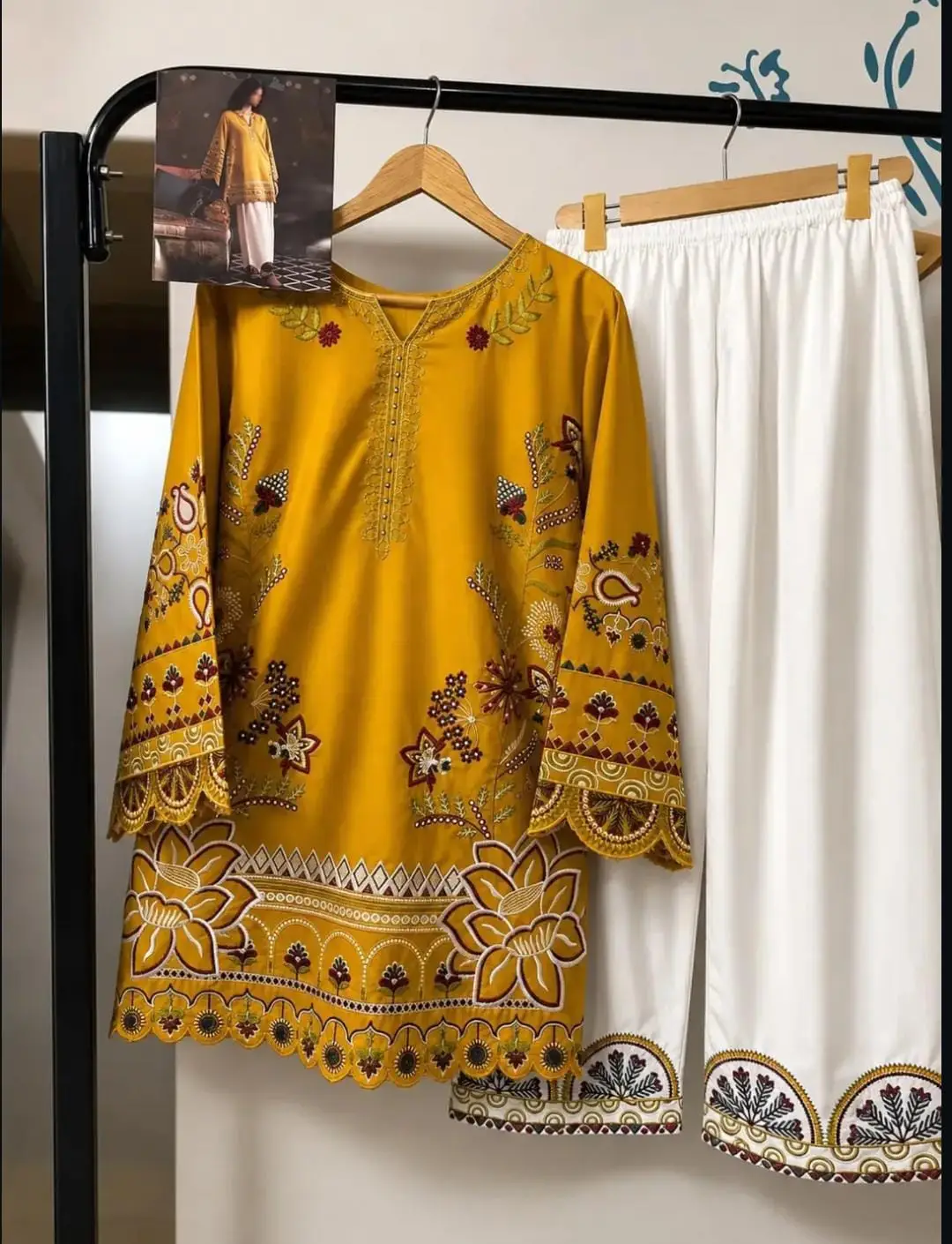 2 Pcs Women's Stitched Cotton Embroidered Shirt And Trouser
