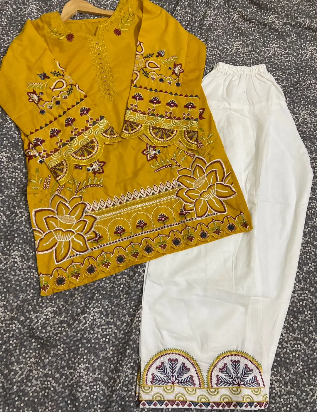 2 Pcs Women's Stitched Cotton Embroidered Shirt And Trouser