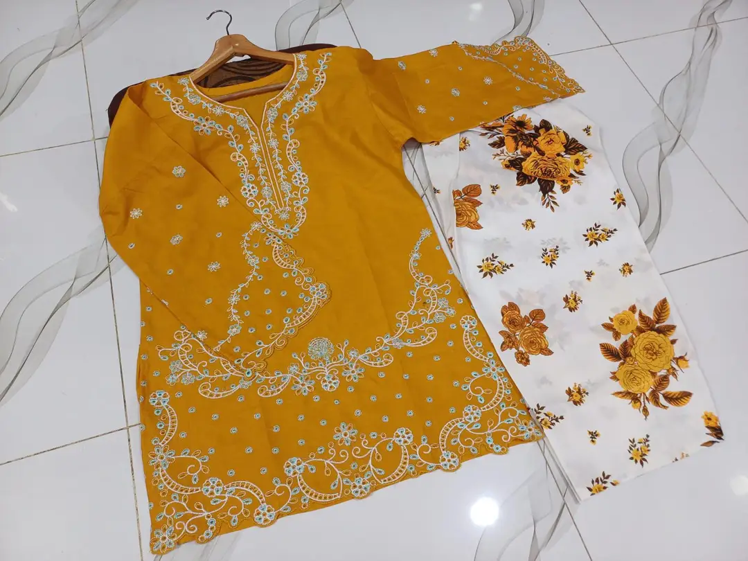 2 Pcs Women's Stitched Cotton Embroidered Shirt And Trouser