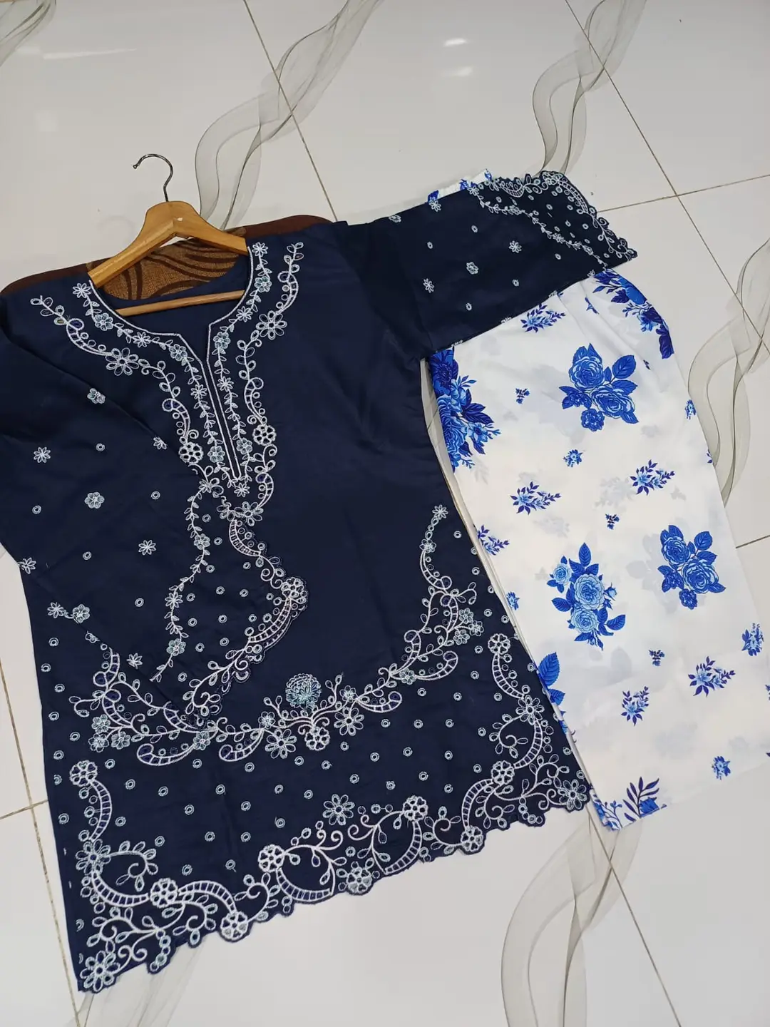2 Pcs Women's Stitched Cotton Embroidered Shirt And Trouser