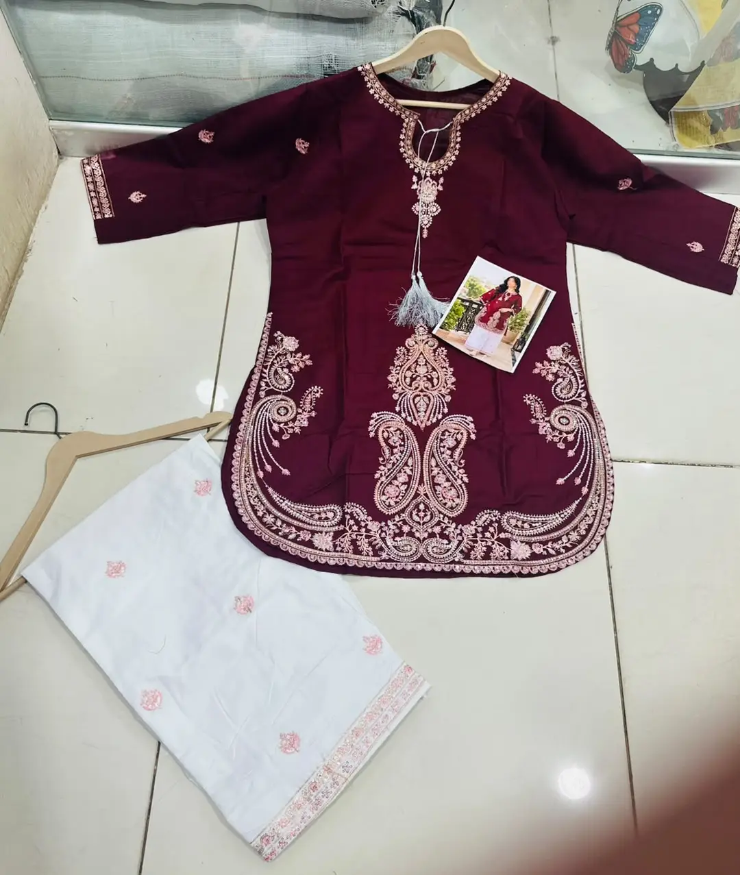 2 Pcs Women's Stitched Sequence Embroidery Work On Neck,