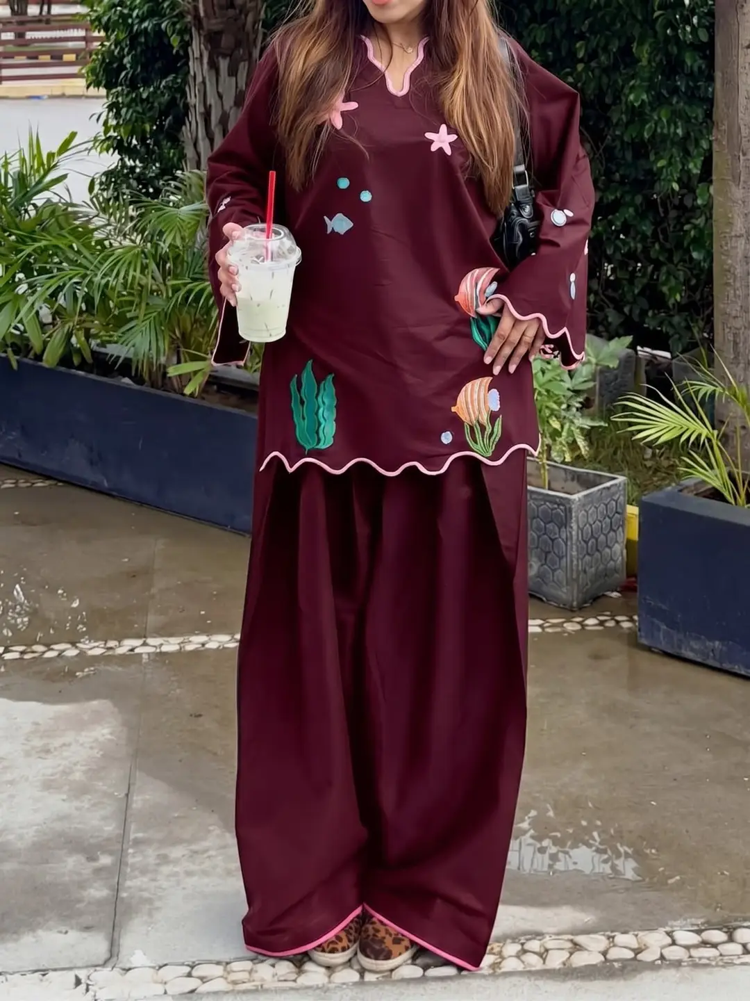 2 Pcs Women's Stitched Cotton Printed Shirt And Trouser