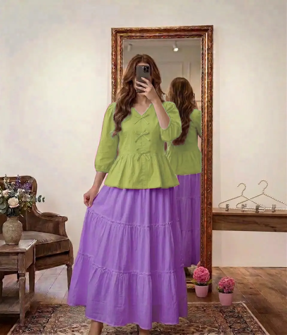 2 Pcs Women's Stitched Cotton Plain Co-Ord Set