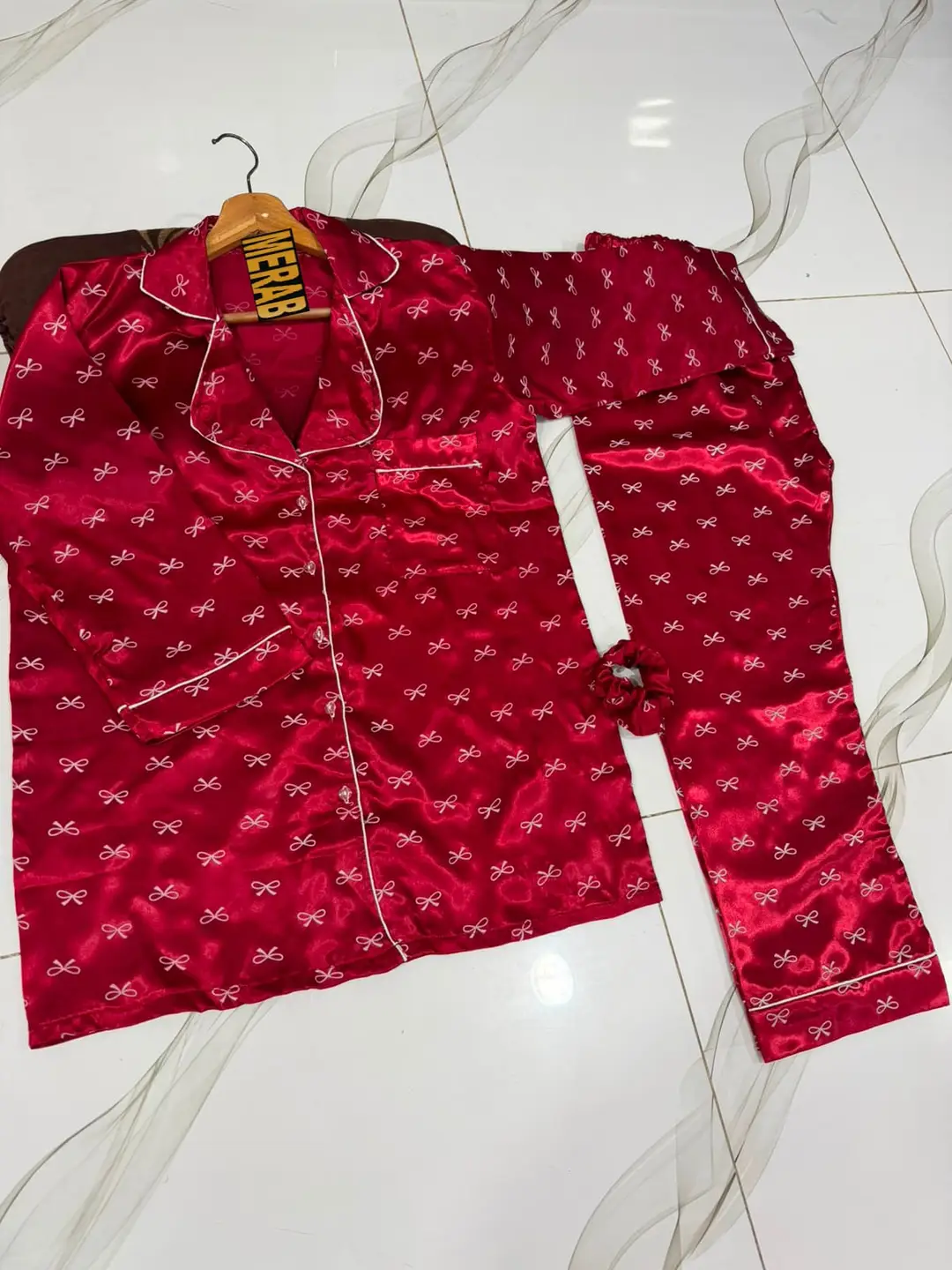 2 Pcs Women's Stitched Silk Printed Night Suit