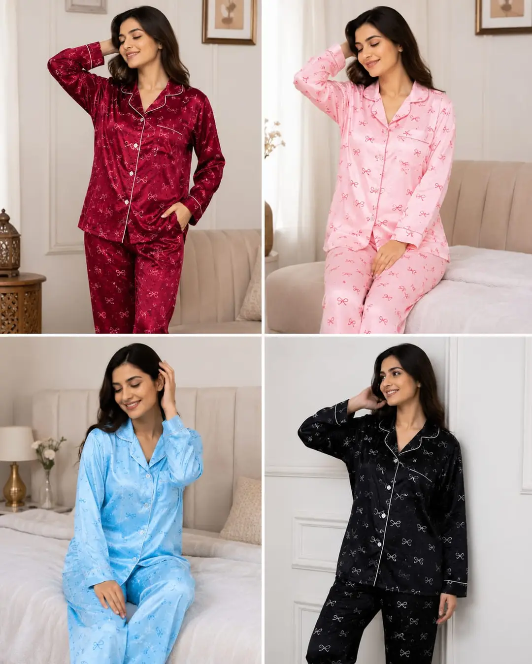 2 Pcs Women's Stitched Silk Printed Night Suit