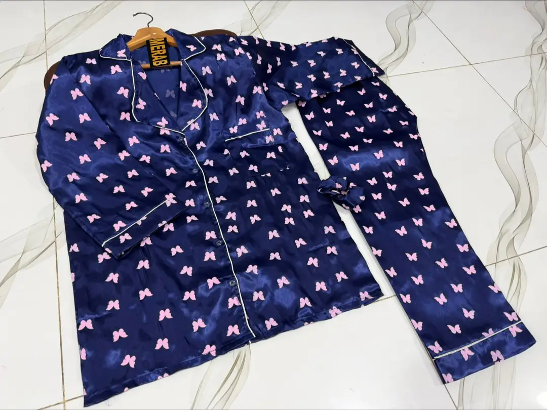 2 Pcs Women's Stitched Silk Printed Night Suit