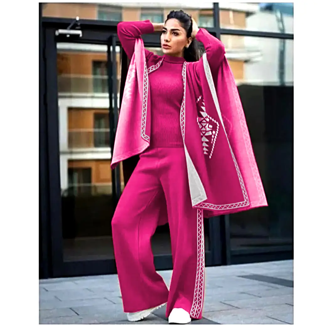3 Pcs Women's Stitched Fleece Printed Tracksuit