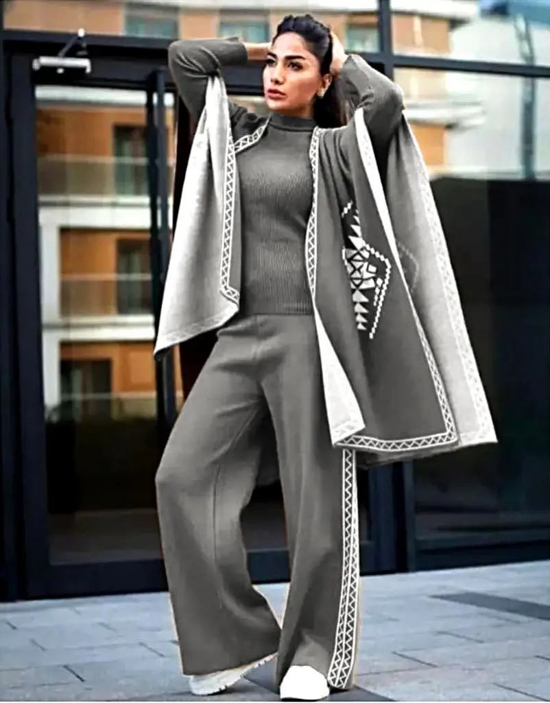 3 Pcs Women's Stitched Fleece Printed Tracksuit