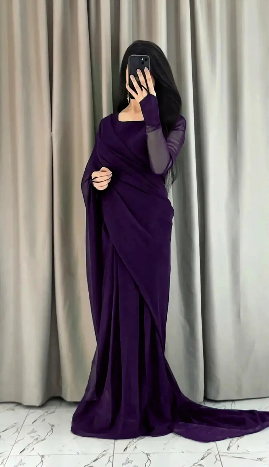 3 Pcs Women’s Chiffon Plain Stitched Saree