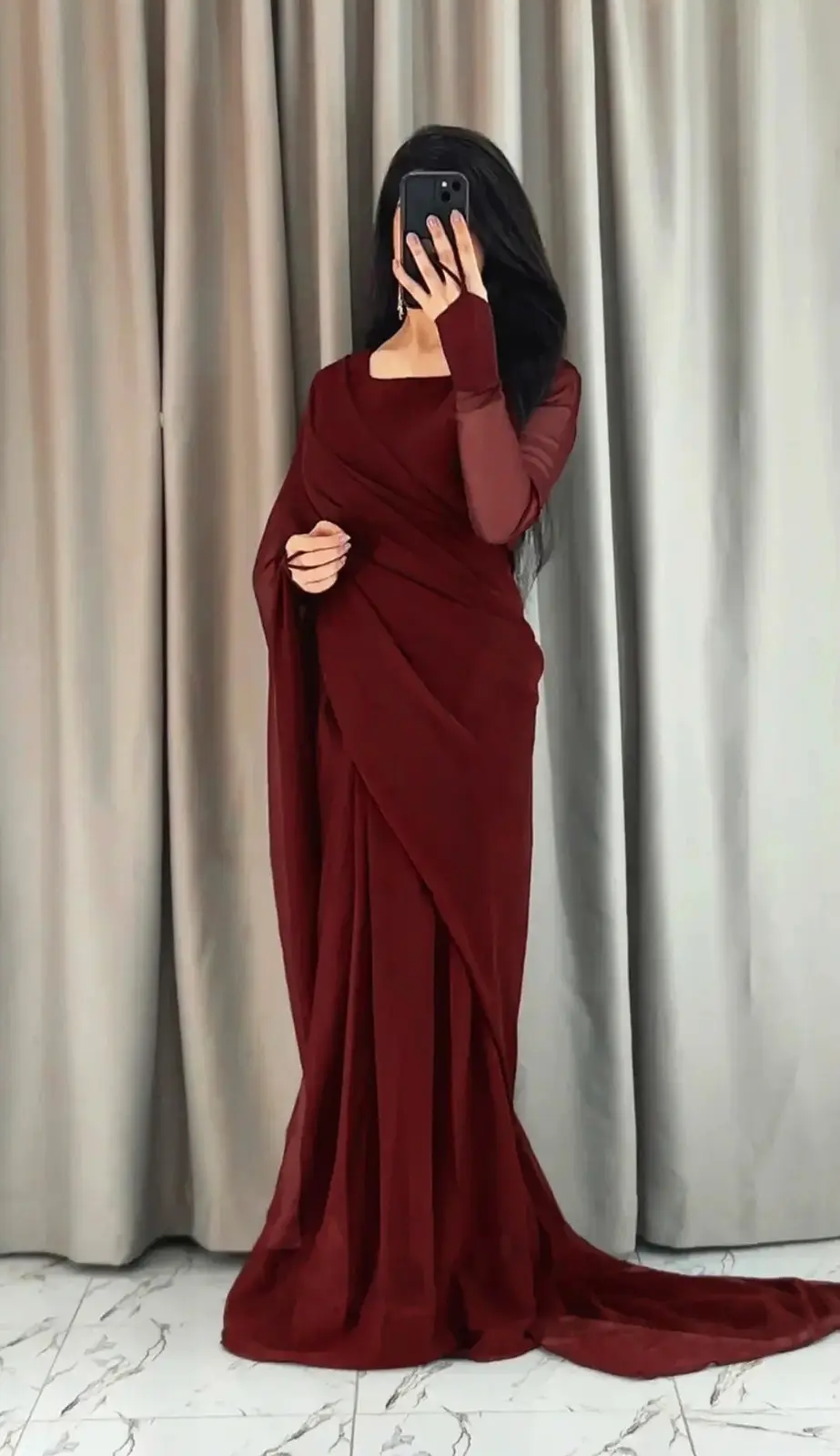 3 Pcs Women’s Chiffon Plain Stitched Saree