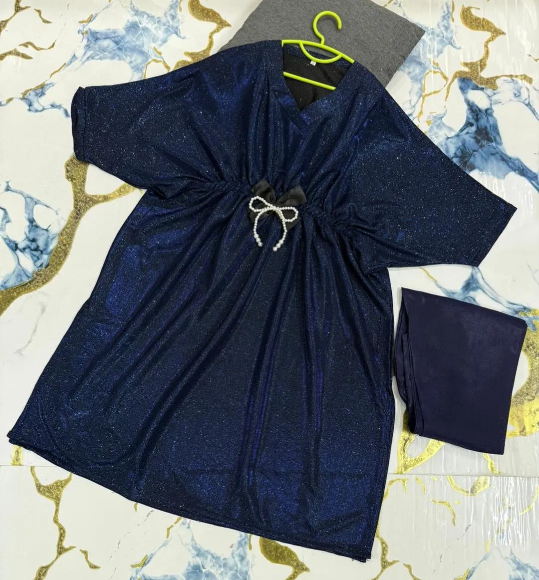 Blue Textured Kids Frock Set for Girls 5-12 Years