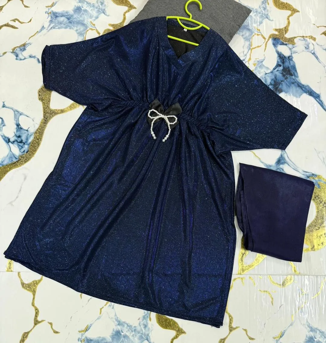 Blue Textured Kids Frock Set for Girls 5-12 Years
