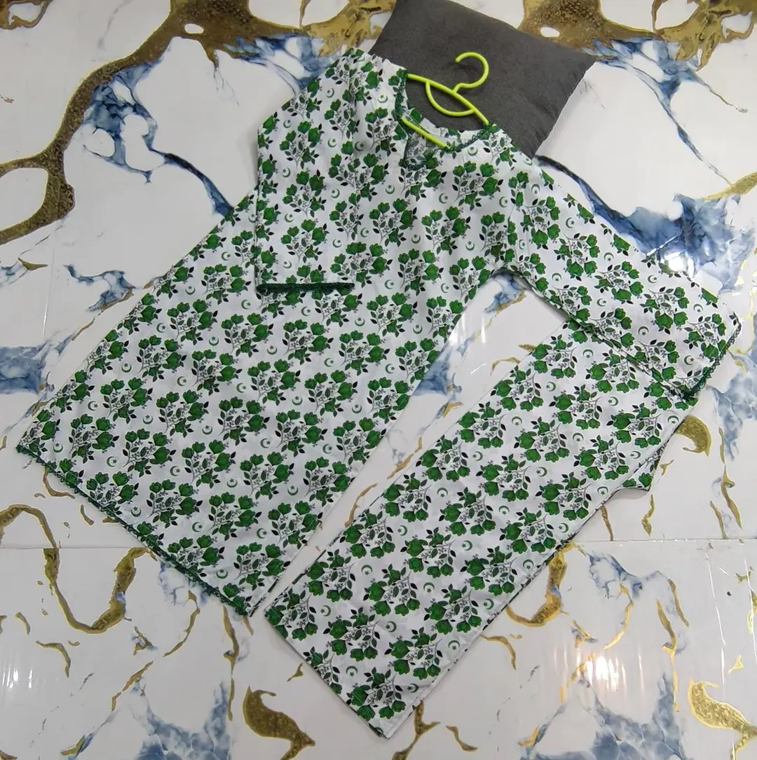 2 Pcs Girl's Cotton Printed Shirt And Trouser Suit