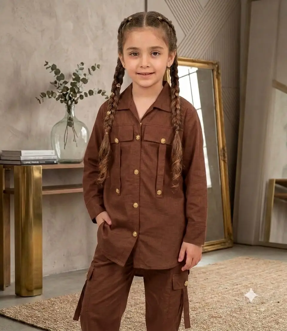 2 Pcs Girl's Cotton Plain Kurta And Pajama