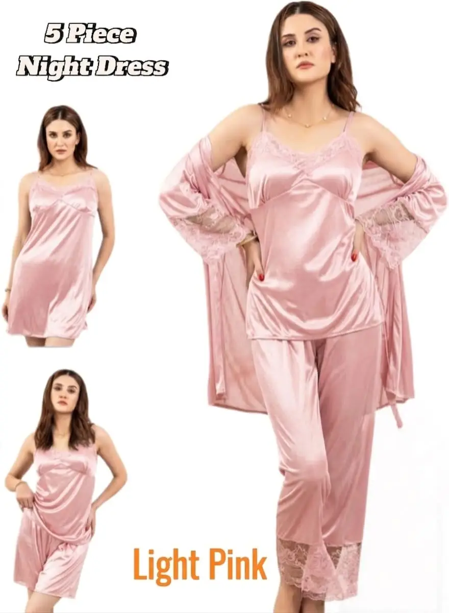 5 pcs Jersey Frilly Lightweight And Breathable Nightwear Set