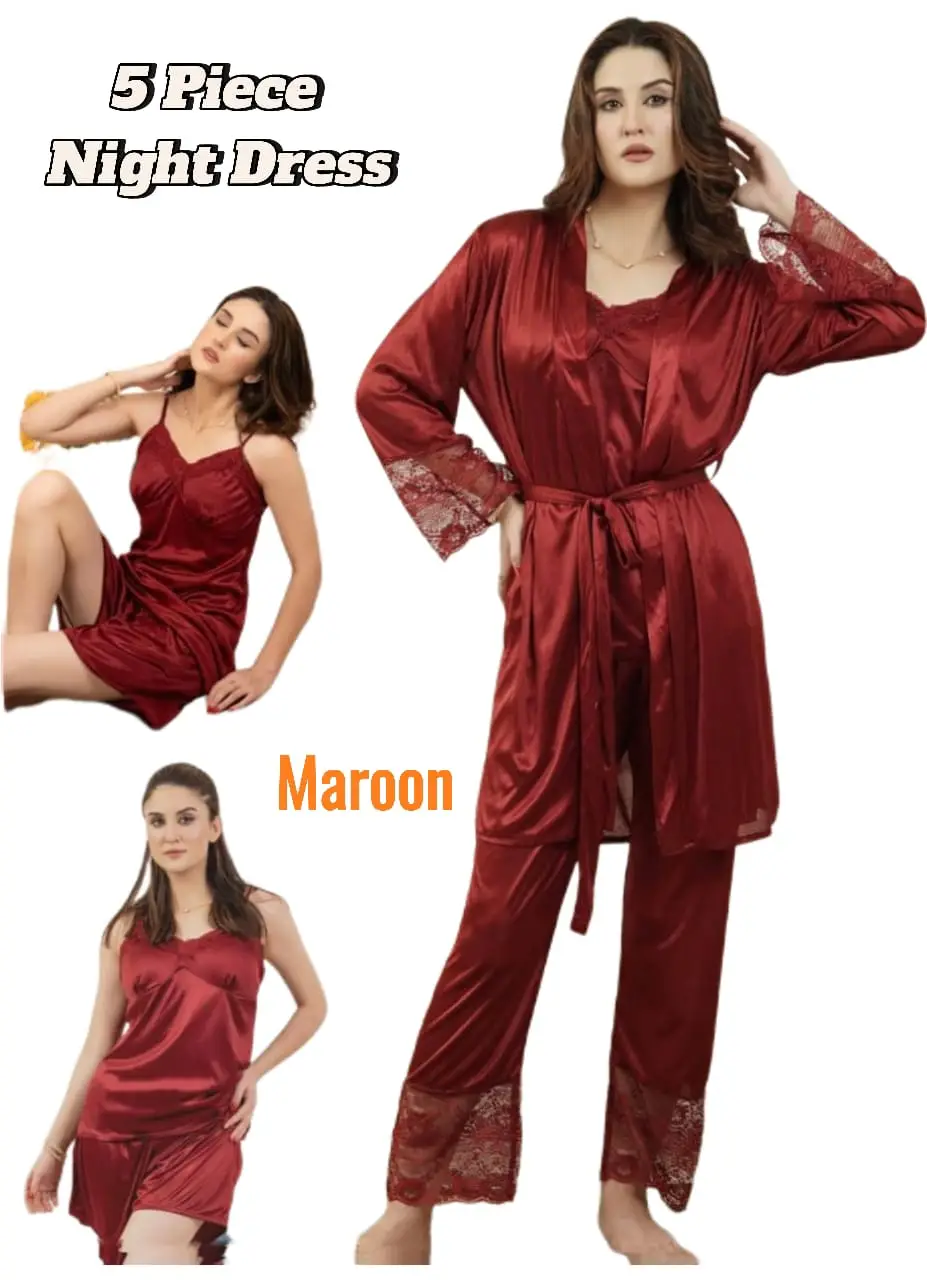 5 pcs Jersey Frilly Lightweight And Breathable Nightwear Set