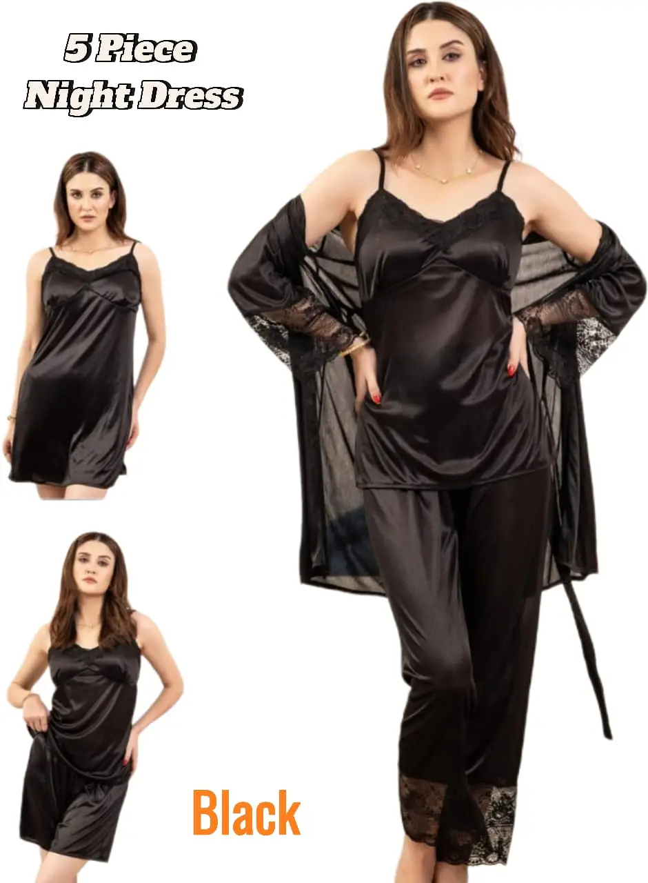5 pcs Jersey Frilly Lightweight And Breathable Nightwear Set