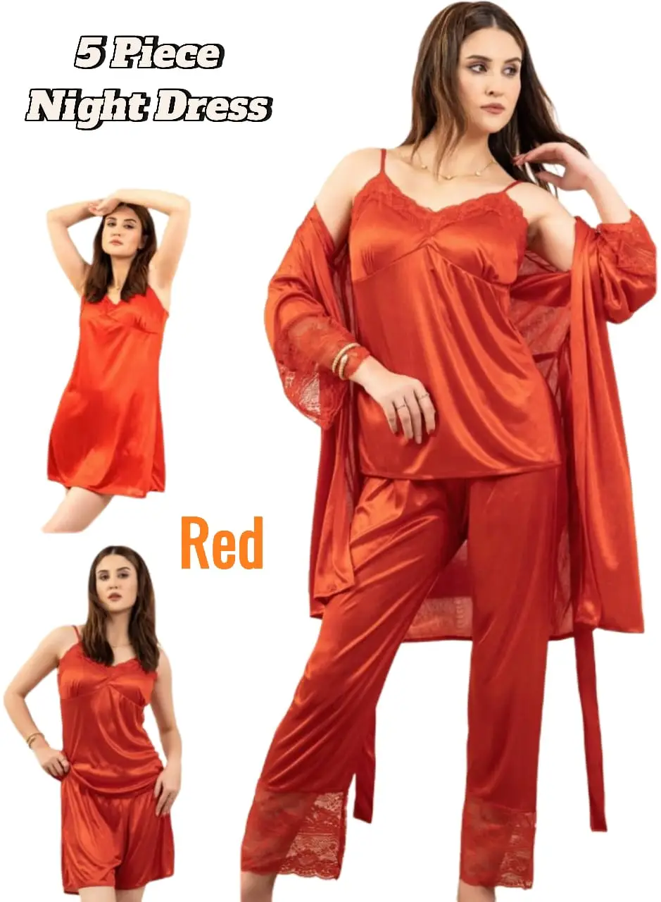5 pcs Jersey Frilly Lightweight And Breathable Nightwear Set