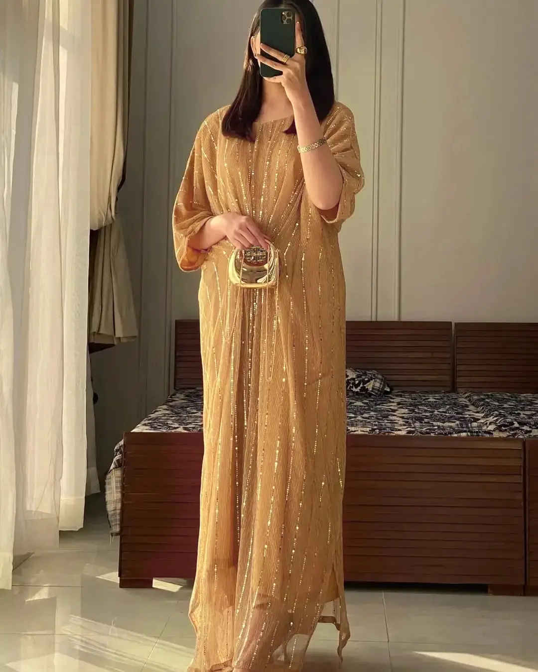 1 Pc Women's Stitched Moonlight Applique Kaftan