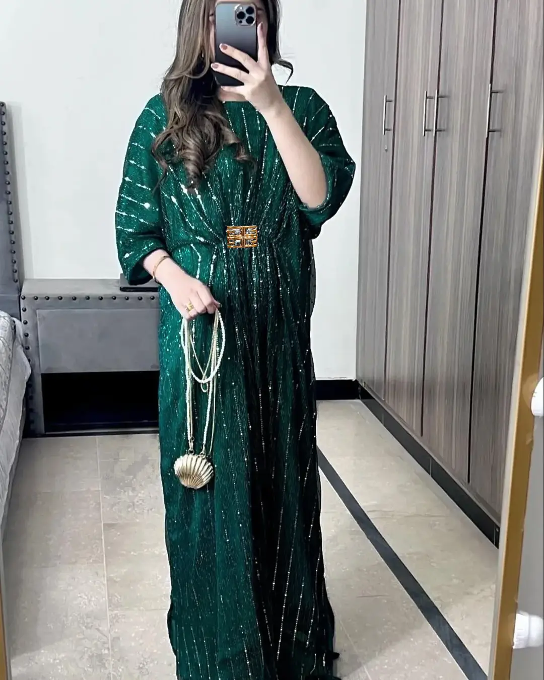 1 Pc Women's Stitched Moonlight Applique Kaftan