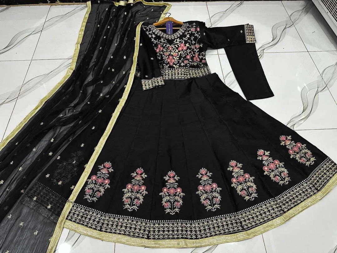 Black Embroidered 3Pcs Maxi Suit Party Wear
