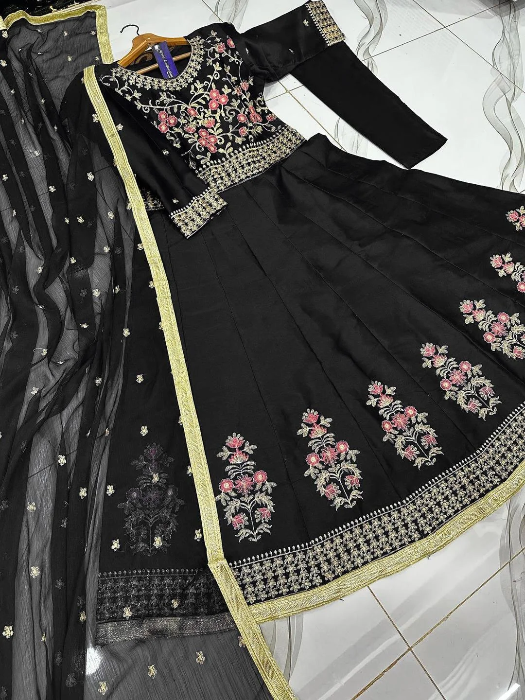 Black Embroidered 3Pcs Maxi Suit Party Wear