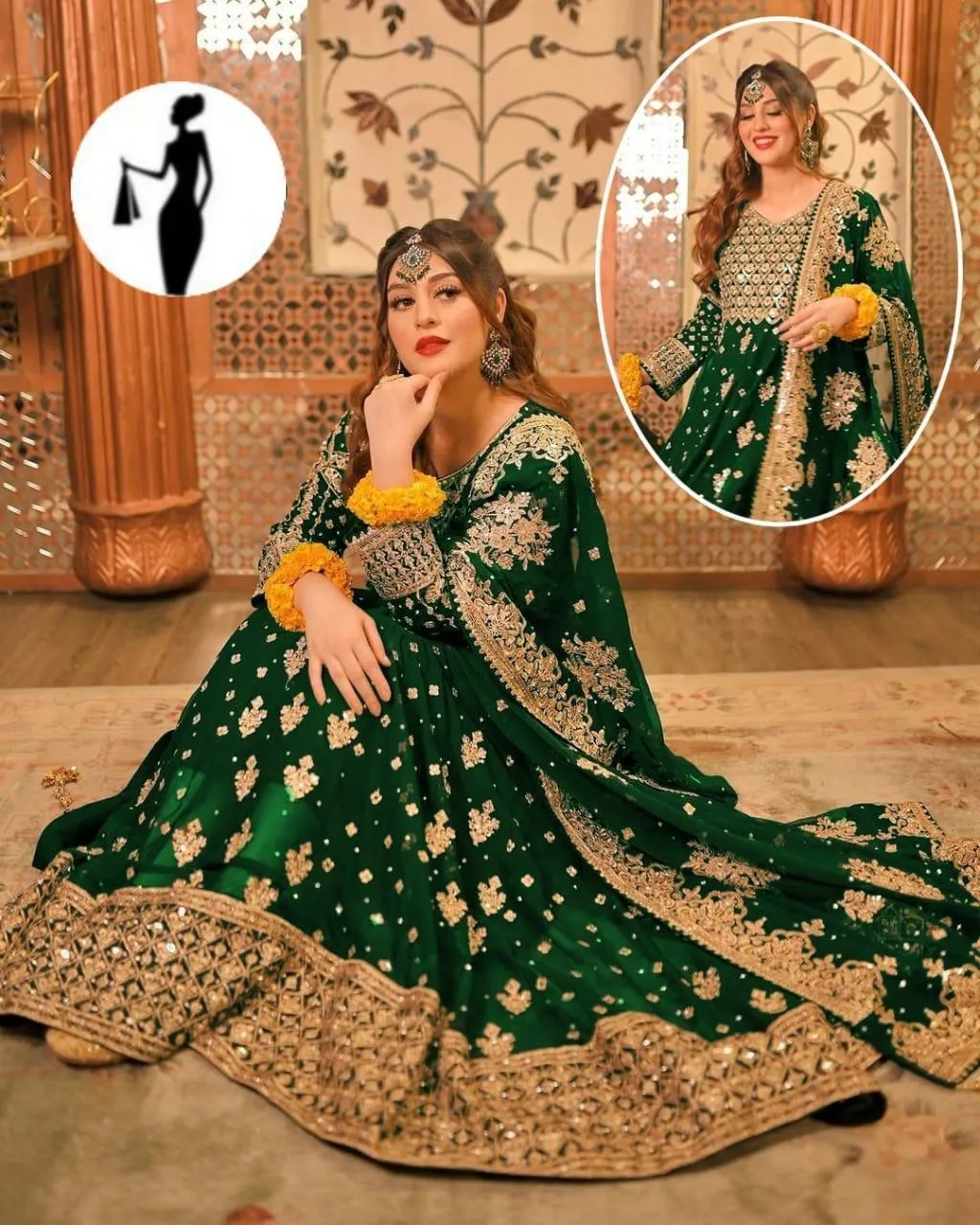 Green Embroidered Chiffon Maxi Suit 3Pcs Party Wear