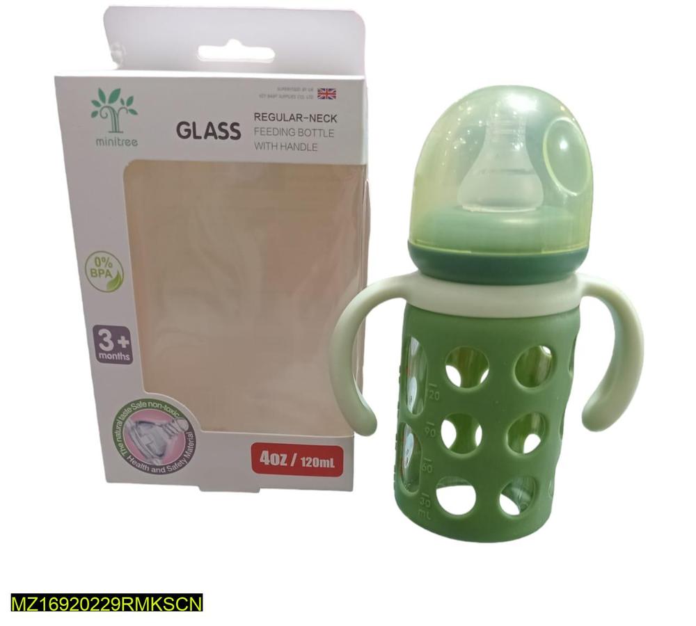 Baby Glass Feeder Bottle With Handle, 120 ML