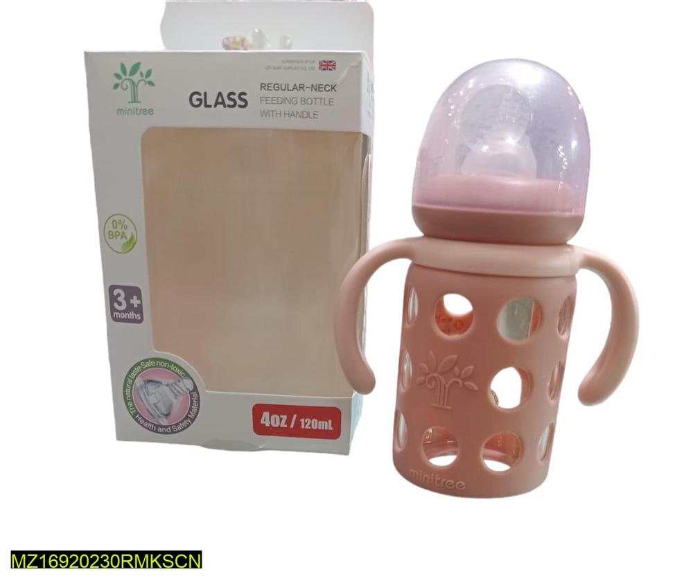Baby Glass Feeder Bottle With Handle, 120 ML