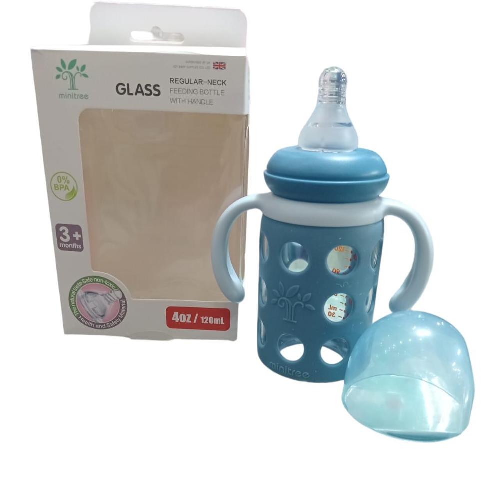 Baby Glass Feeder Bottle With Handle, 120 ML