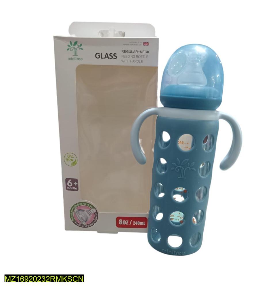 Baby Glass Feeder Bottle With Handle, 240 ML