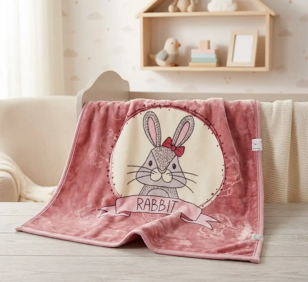 Baby  Blanket Rabit printed embossed double ply Small 