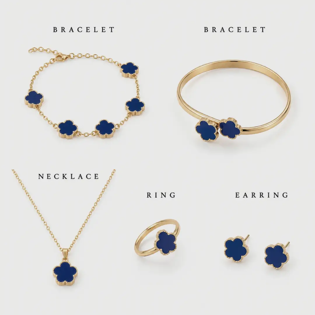 Blue Flower 5 Pcs Jewellery Set for Women Gold Plated