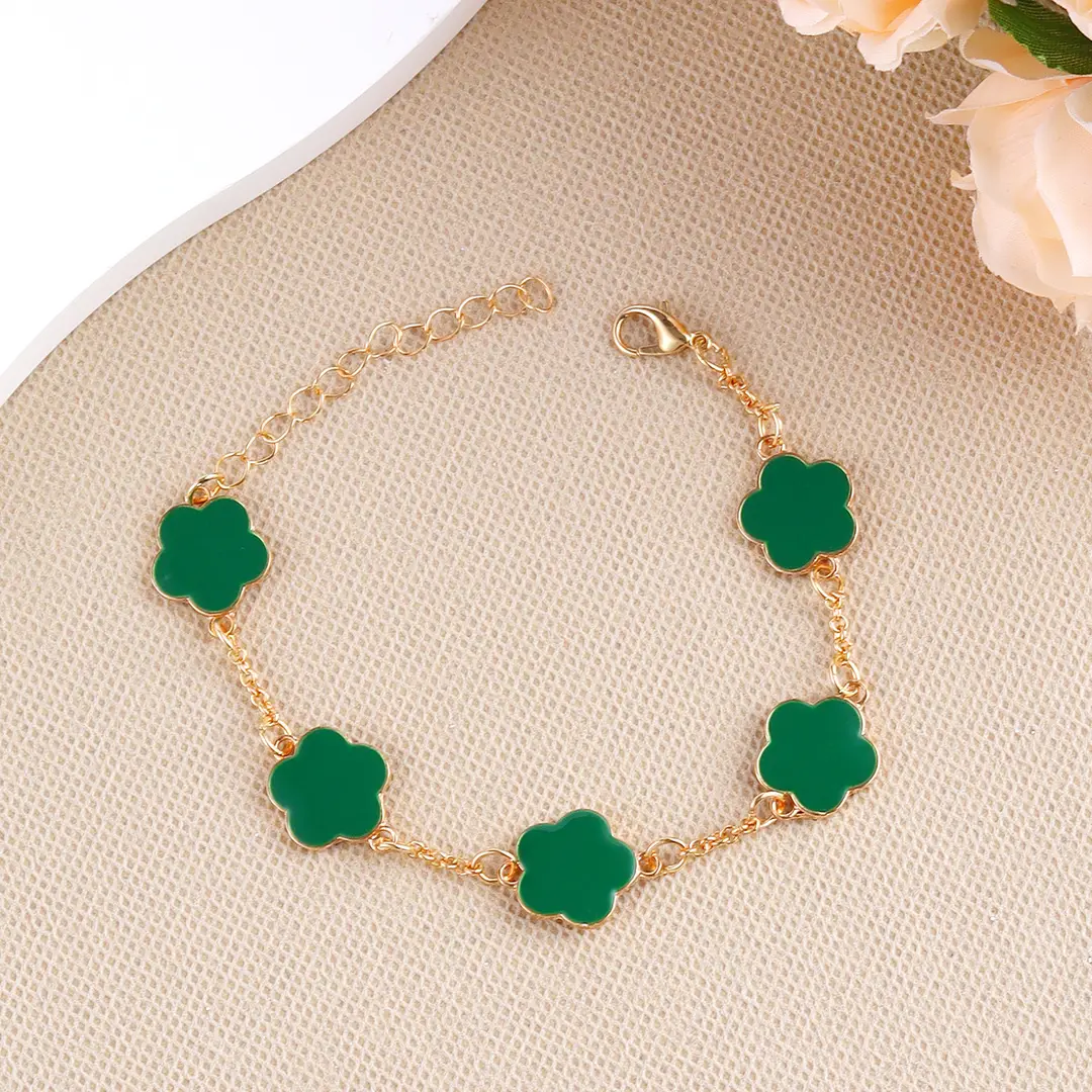 Green Flower 5 Pcs Jewellery Set for Women Gold Plated