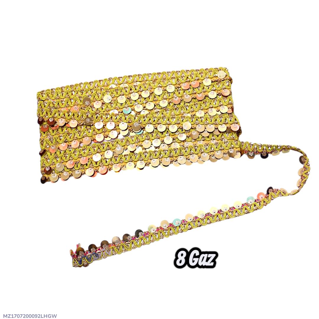 Golden Sequin Braided Lace 8 Gaz for Wedding Party Wear