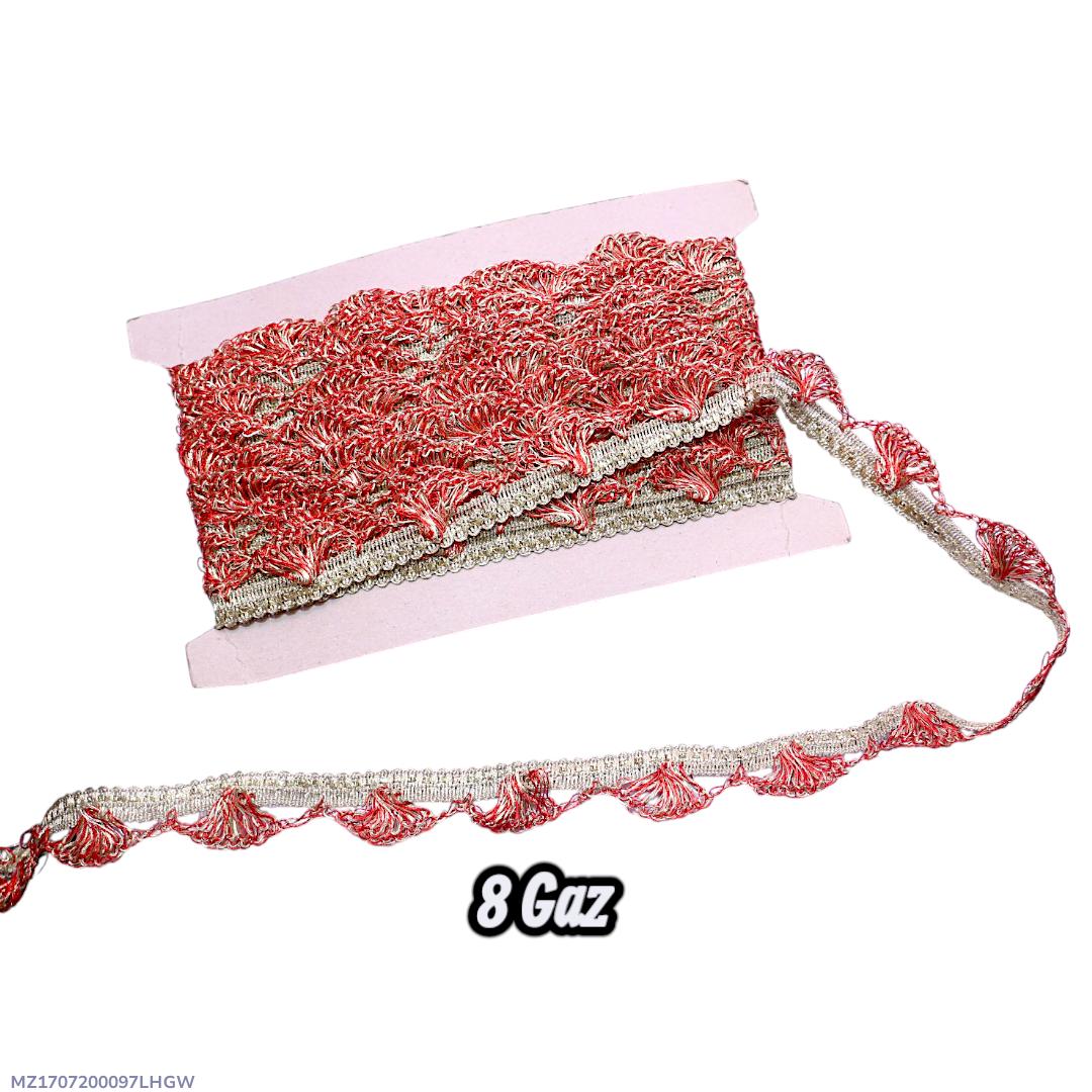 Premium Braided Lace Red Silver Pakistani Fashion