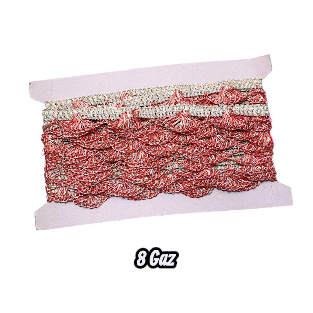 Premium Braided Lace Red Silver Pakistani Fashion
