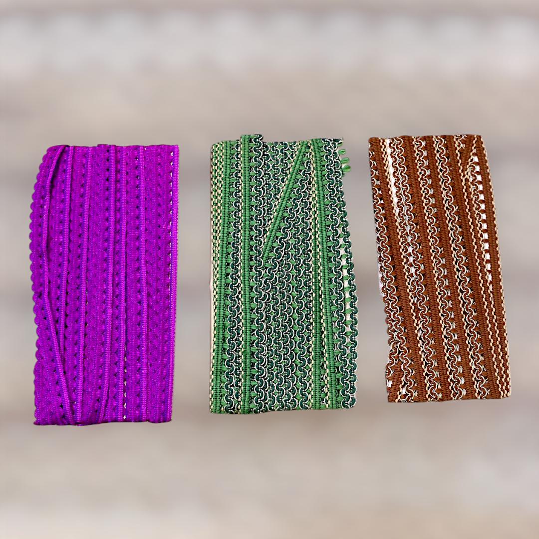 Premium Braided Lace Set Brown Green Purple for Pakistani Crafts