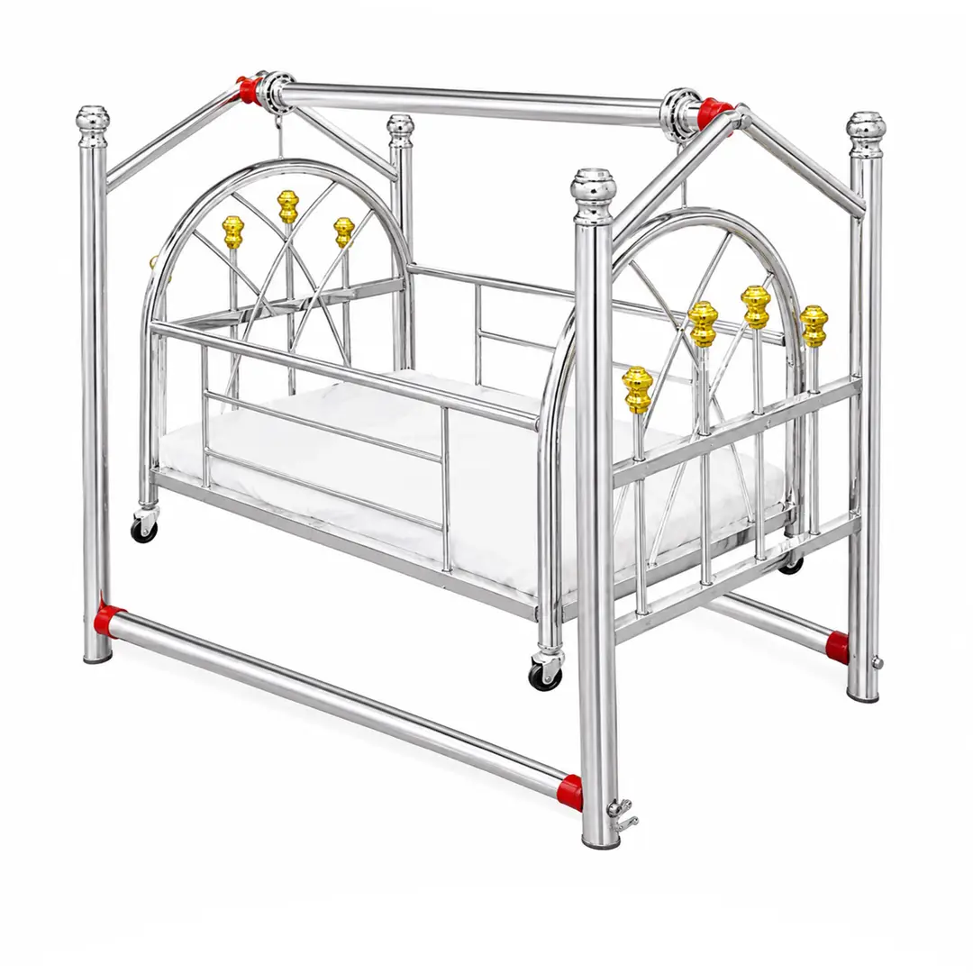 Premium Stainless Steel Baby Swing Cradle | Newborn Baby Jhoola with Wheels | Portable Baby Cot | Baby Bassinet Bed | Heavy Duty Infant Swing | Silver Baby Cradle Pakistan