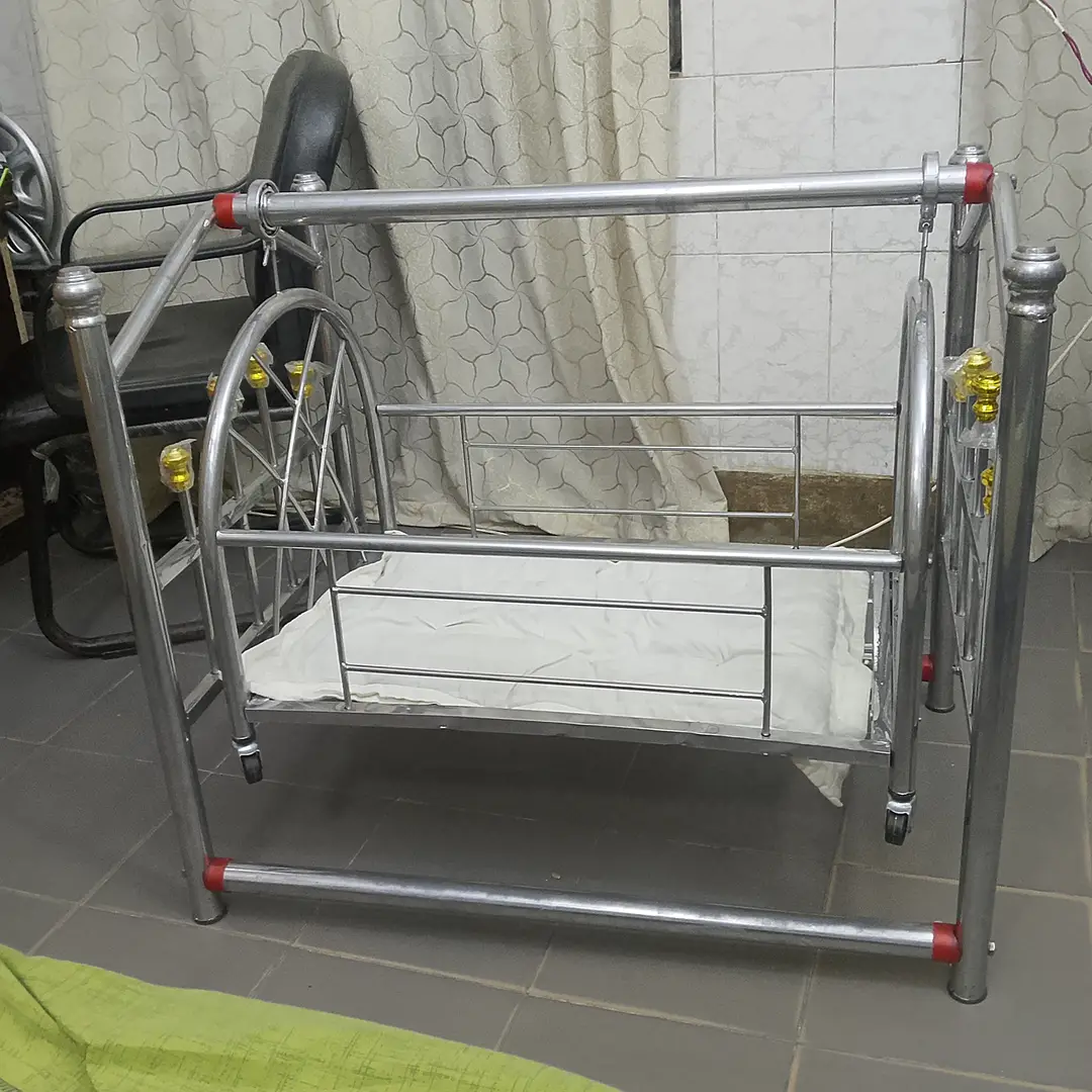 Premium Stainless Steel Baby Swing Cradle | Newborn Baby Jhoola with Wheels | Portable Baby Cot | Baby Bassinet Bed | Heavy Duty Infant Swing | Silver Baby Cradle Pakistan
