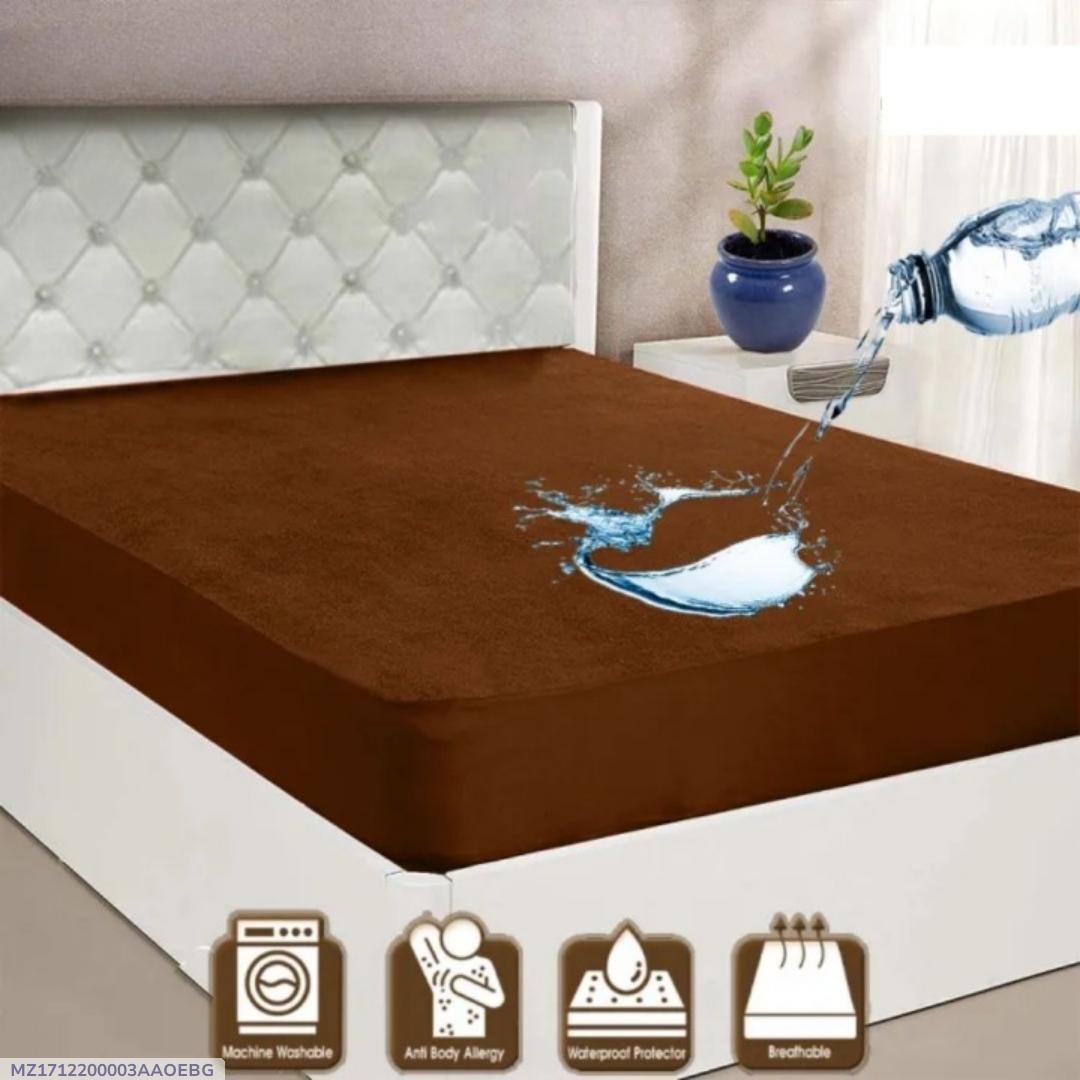 Waterproof Terry Cotton Mattress Cover Brown Double Bed