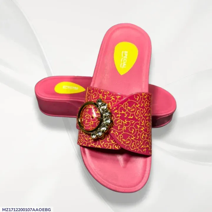 Women's Pink Rexine Fancy Slides with Embroidered Decor