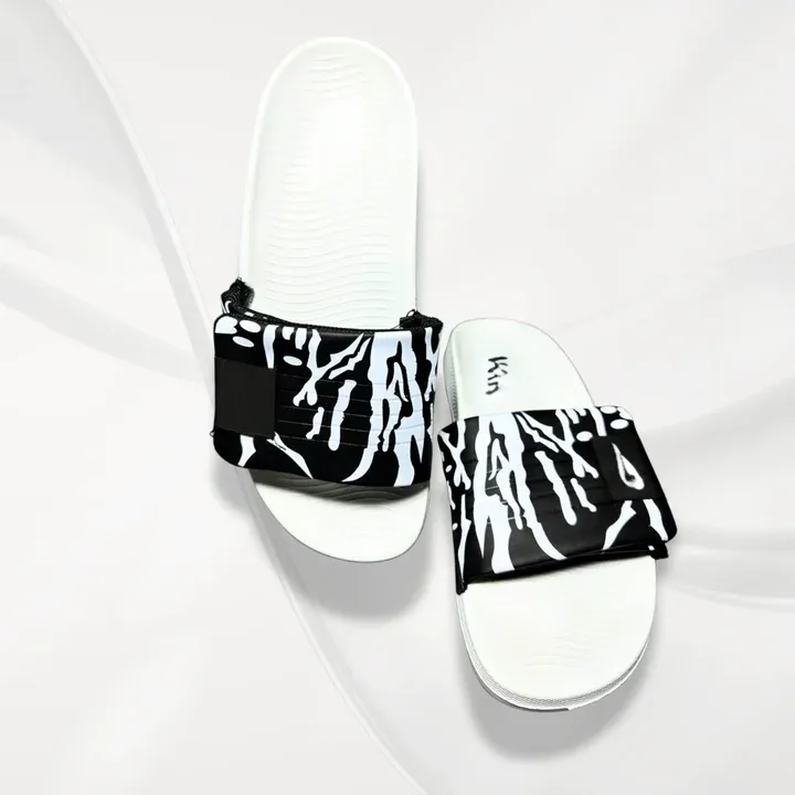 Men Black Printed Slide Slippers White Foam All Season