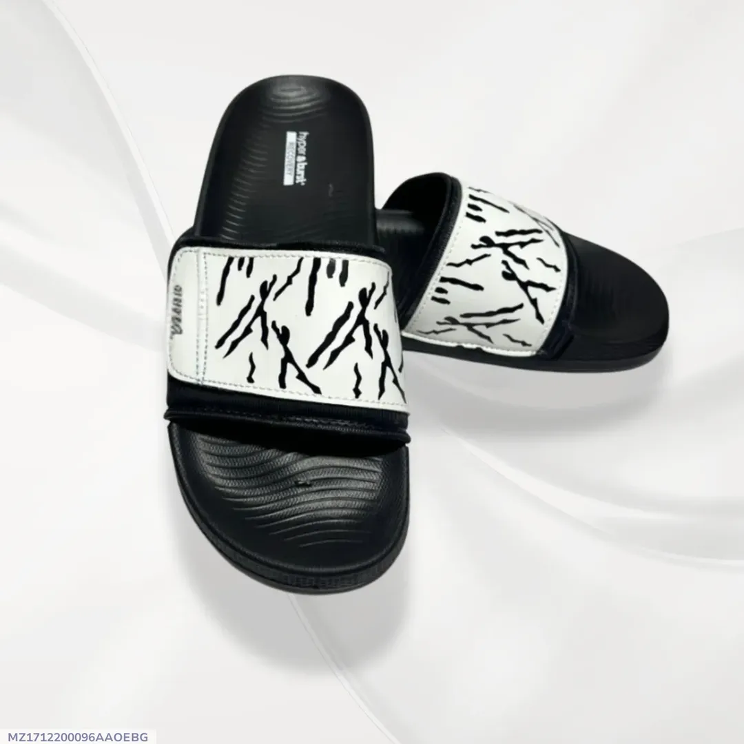 Black Graphic Slide Slippers for Hot Weather