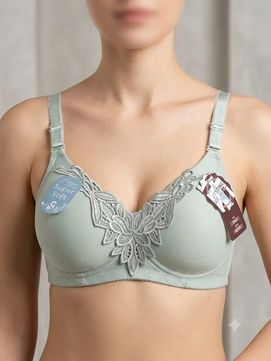 Mid Flower Style Nylon Embroidered Padded Bra, High Quality, Comfortable & Lightweight, 1 Pc Multicolors