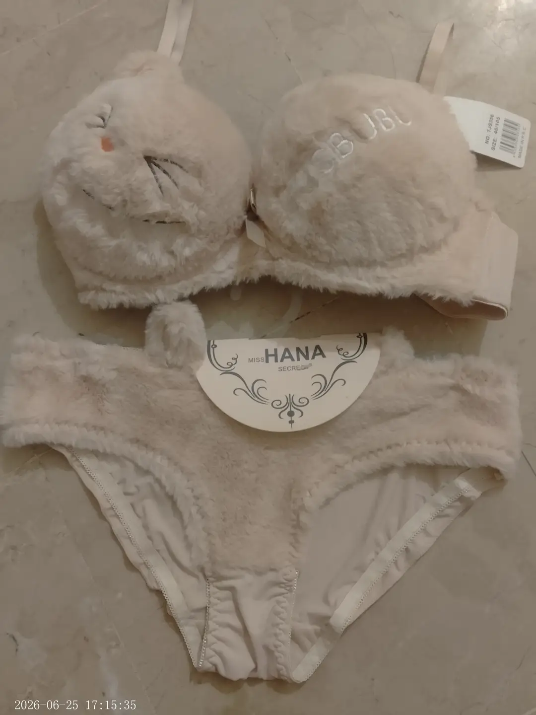 Fluffy Cute Furr Style Double Padded bra with Panty , 1 Set
